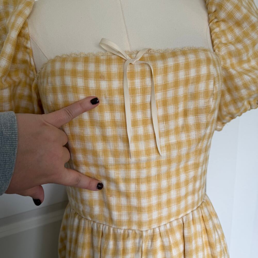 Reformation (6) Marella Linen Gingham Puff Sleeve Maxi Dress Yellow Cottagecore - Picture 5 of 9